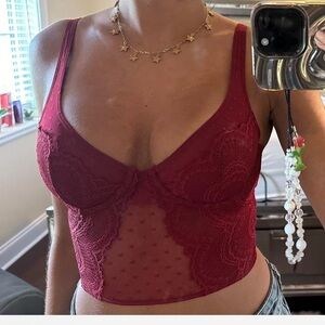 Red mesh/lace top